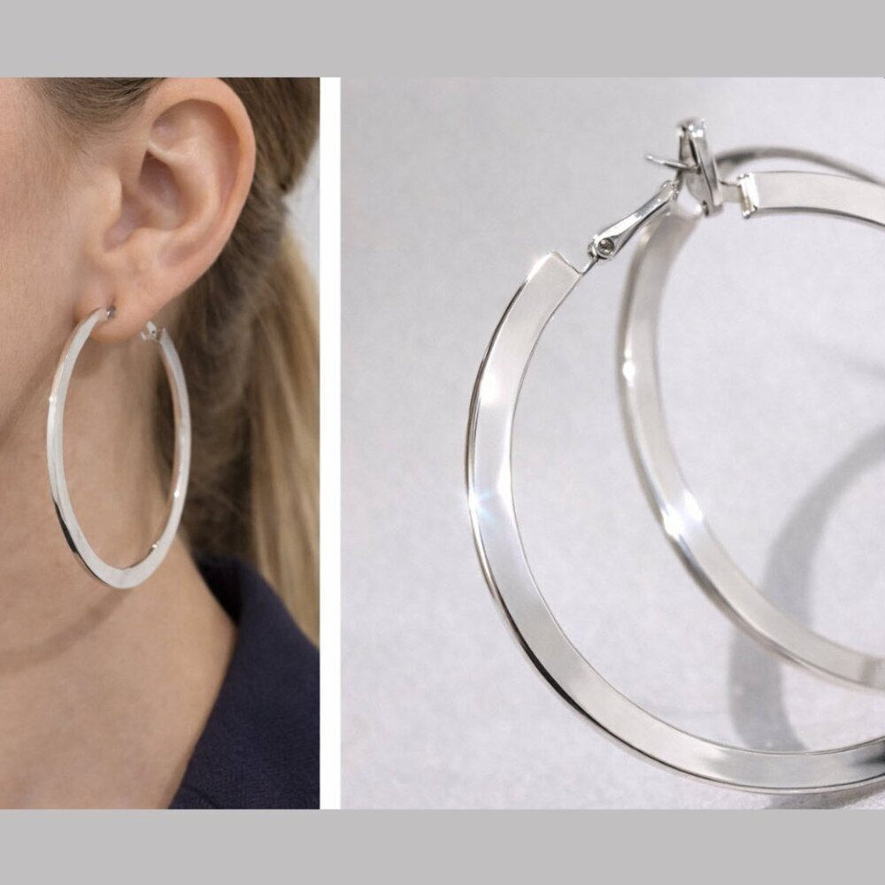 Silver Large Hoop Earrings Classic Polished Statement Lightweight Chic